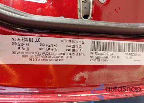 2019 Chrysler 300 Touring from USA, damaged, VIN 2C3CCAAG6KH733274